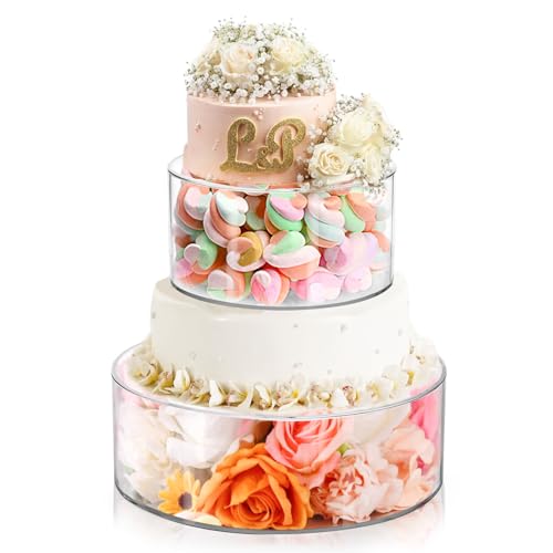Jucoan Set of 2 Clear Acrylic Fillable Cake Stand, Cake Tier Display Stand Cupcake Stand, 12 Inch & 8 Inch Round Cylinder Display Riser for Wedding Birthday Baby Shower Easter Party Centerpieces