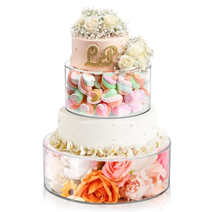 Jucoan Set of 2 Clear Acrylic Fillable Cake Stand, Cake Tier Display Stand Cupcake Stand, 12 Inch & 8 Inch Round Cylinder Display Riser for Wedding Birthday Baby Shower Easter Party Centerpieces