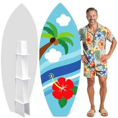 Yalikop 6 Ft Hawaii Surfboard Cardboard Cutout Stand Up Photo Prop - Hawaiian Tropical Party Decorations Standee Surfboard Foam Board for Garden Yard Sign Decor Luau Beach Party Supplies - style: Coconut Tree