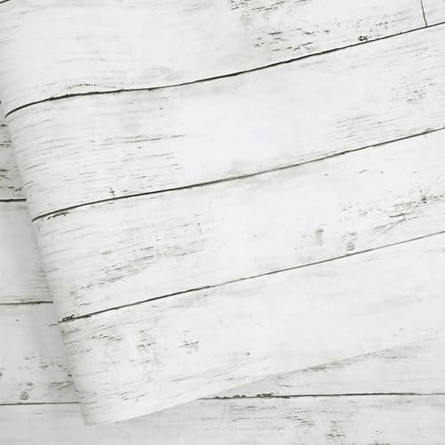 White Grey Wood Paper 17.71 in X 205 in Self-Adhesive Removable Peel and Stick Wallpaper Decorative Wall Covering Vintage Wood Panel Interior Film Surfaces - color: White/Gray, size: 17.7" x 205"