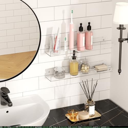 18'' Clear Acrylic Bookshelf 2 Pack, Acrylic Floating Book Shelves, Wall Mounting Invisible Ledge Book Shelf - color: Clear, size: 18 Inch
