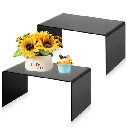RattanView 2 Pcs 12 Inch Large Acrylic Risers Display Stands 5 mm Thick Acrylic Shelf Riser Showcase for Collectibles Jewelry Cupcakes Food Figures Perfume Cabinet (Black) - color: Black, size: 12 Inch, 5 mm