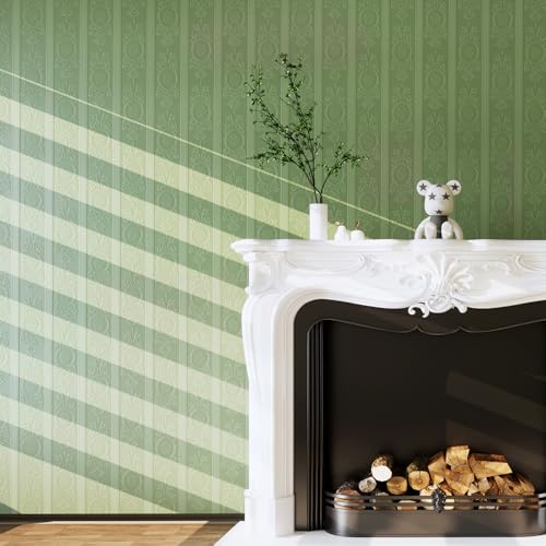 JiffDiff Wallpaper Peel and Stick Textured,3D Embossed Wall Paper Stick on Wallpaper Modern Waterproof Self Adhesive Contact Paper(17.3" x 1200",Green) - color: Green, size: 17.3" x 1200"