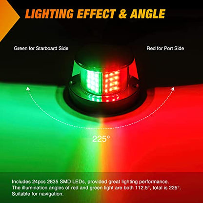 Nilight Marine Boat Navigation Light 24LED Red Green LED Port Starboard Signals Bow Lights 12V Waterproof for Skeeter Yacht Pontoon Speedboat Sailboats Fishing Boats - color: 24LED Navigation Light-1Pc
