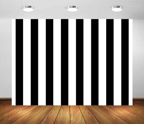 BELECO 8x8ft Fabric Black and White Stripes Backdrop Black White Stripes Baby Shower Birthday Party Decorations Backdrop Striped Theme Cake Table Decor Banner Photo Booth Studio Props - size: 8x8ft