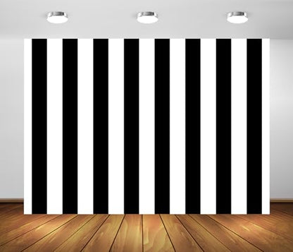 BELECO 10x10ft Fabric Black and White Stripes Backdrop Black White Stripes Baby Shower Birthday Party Decorations Backdrop Striped Theme Cake Table Decor Banner Photo Booth Studio Props - size: 10x10FT