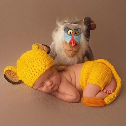 Newborn Baby Photo Shoot Props Girl Boy Crochet Knit Hat Costume Stripe Hat Pants Overalls Photography Props - color: Yellow