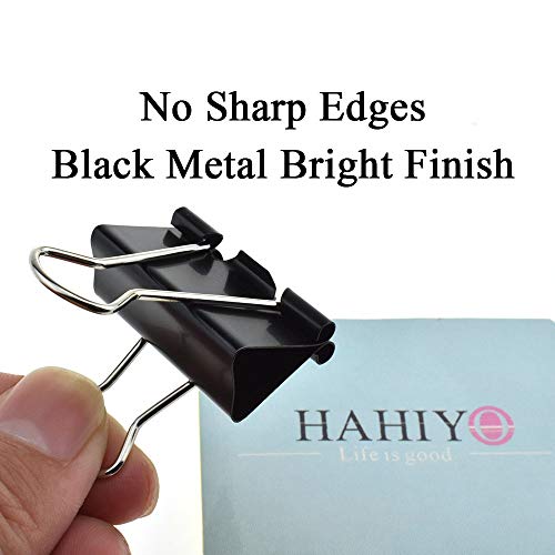 HAHIYO Binder Clips Paper Clamps Spring Steel Sturdy Medium 1.26 inches Width 0.45 Inch Capacity No Sharp Edges Heavy Duty Tight Grip Reusable Black Metal Bright Finish for Home Office School 16 Pack - size: 1.26in-16P