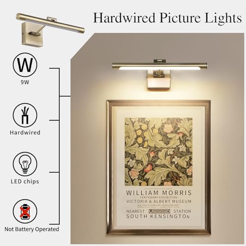 Joosenhouse LED Picture Lights for Paintings Bronze Finish 16.53" Long Swing Arm Display Wall Art Light 7W Gallery Hallway Lighting Over Pictures,Hardwired Connection 3000K - color: Antique Bronze, size: Non-Dimmable 16.53" Long