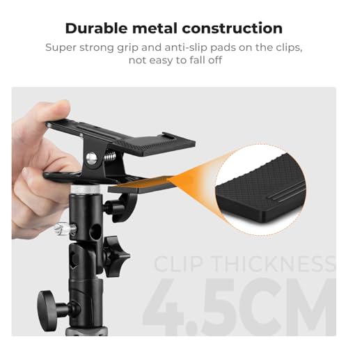 K&F CONCEPT Photography Reflector Holder, Photo Video Studio 5/8" Heavy Duty Metal Clamp Attachment, Light Stand Clip Mount with Umbrella Hole for Diffuser, Lighting