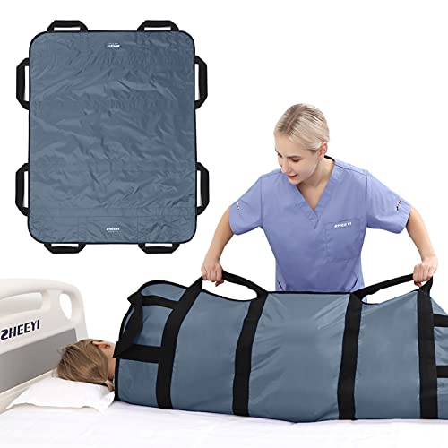 Multipurpose 48" x 40" Positioning Bed Pad with Reinforced Handles - Reusable & Washable Patient Sheet for Turning, Lifting & Repositioning - Double-Sided Nylon Fabric, Gray - color: 3-gray