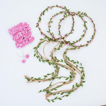 DDazzling Flower Crown Floral Wreath Headband Floral Garland Headbands Photo Props,Rose Flower Crown Kit, 3 Piece (Pink) - color: Pink