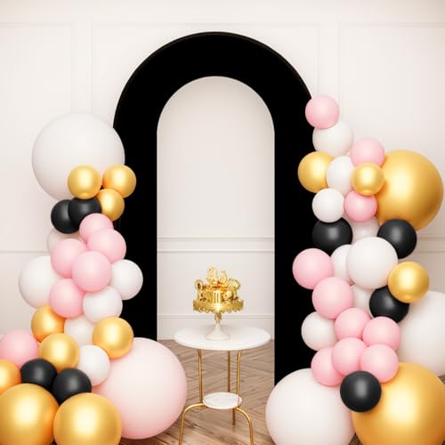 Babenest 7.2Ft Spandex Open Arch Backdrop, Fitted Double-Sided U-shaped Wedding Arch, Round Top Chiara Stand Cover for Ceremony, Baby Shower, Birthday Party Decoration (Black) - color: Black