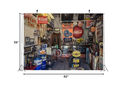 BELECO 7x5ft Fabric Route 66 Gas Station Museum Garage Backdrop for Photography Historic Route 66 Arizona, USA Background Photo Booth Studio Props - size: 7x5FT