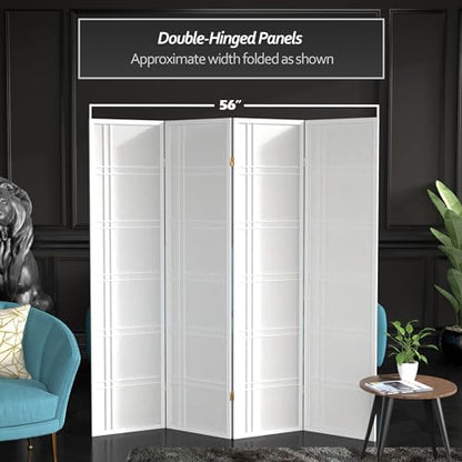 Red Lantern 6 ft. Tall Double Cross Shoji Screen - White - 4 Panels - color: White, size: 4 Panel