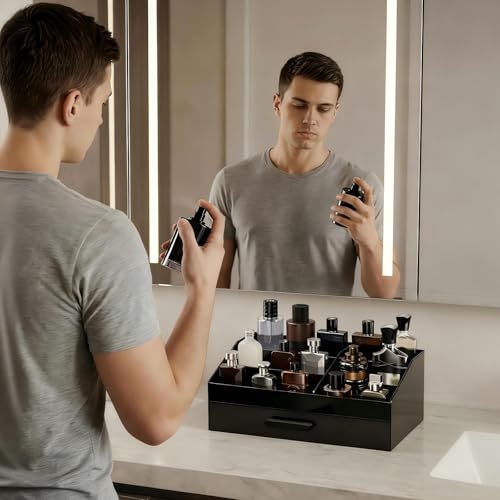 ProCase Cologne Organizer with Drawer, Acrylic Perfume Holder & Bathroom Countertop Organizer for Men & Women, Dresser Vanity Storage for Cologne, Perfume and Skincare -1 Layer - style: 1 Layer