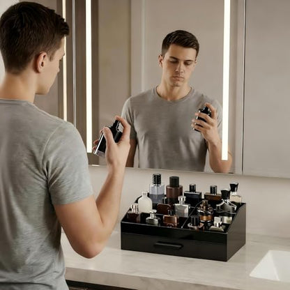 ProCase Cologne Organizer with Drawer, Acrylic Perfume Holder & Bathroom Countertop Organizer for Men & Women, Dresser Vanity Storage for Cologne, Perfume and Skincare -1 Layer - style: 1 Layer