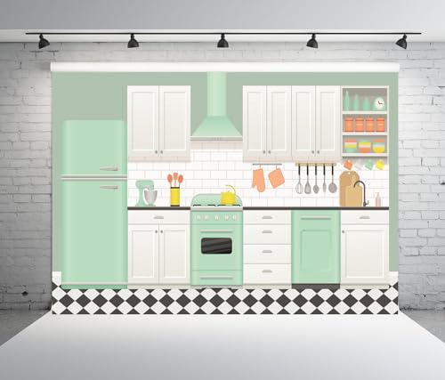 10x8ft Fabric Cartoon Kitchen House Backdrop Baking Room Photography Background Christmas Cooking Interior Decoration Family Birthday Party Banner Adult Kids Portrait Video Photo Booth Props - size: 10x8FT