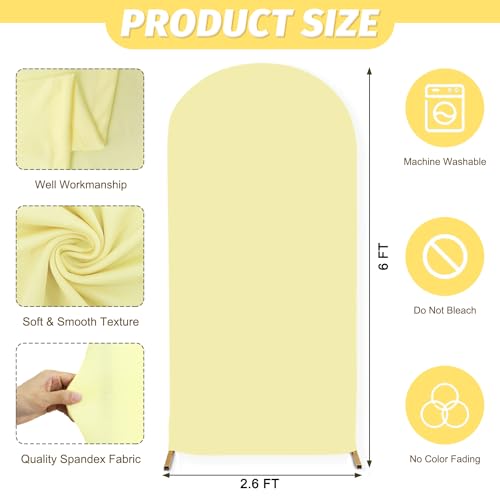MODFUNS Wedding Arch Cover Light Yellow Spandex Arch Cover 2.6x6ft Round Top Arch Stand Cover Chiara Arch Backdrop Cover Stretchy Arch Wall Cover for Wedding Ceremony Birthday Party Decoration - color: Light Yellow, size: 2.6 FT x 6 FT