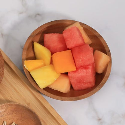 Acacia Wood Serving Bowls, 6 Inch Handcrafted Wooden Individual Bowls Set of 2 for Food/Soup/Salad/Pasta, Use as Snack Holder Plate for Kitchen and Dining - size: D 6.3'' x H 1.6''