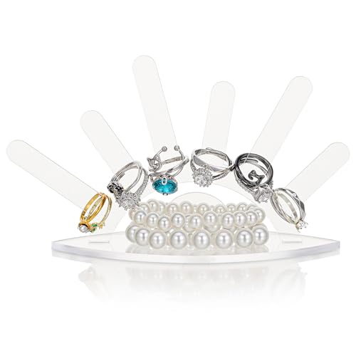 Acrylic Ring Holder For Women - 6 Rods Transparent Ring Display Stand - Jewelry Wedding Rings Organizer For Women Girls Room