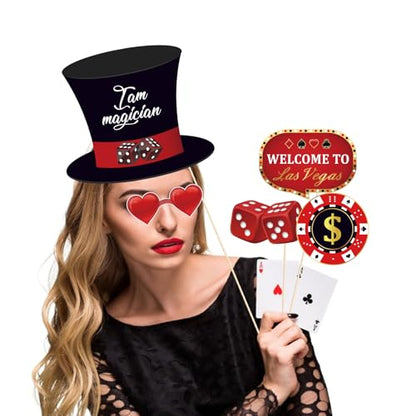 25 Pieces Casino Photo Booth Props, Las Vegas Photo Booth Props, Poker Selfie Prop for Casino Theme Party Decorations, Poker Party Decoration, Game Night Vegas Themed Party Decorations
