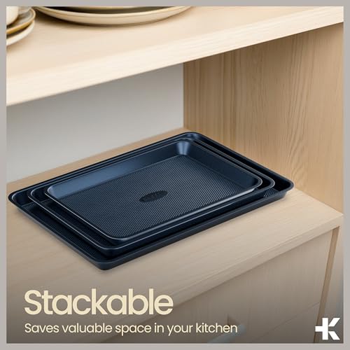 Diamond Bottom Cookie Sheet Set of 2, Nonstick Blue Carbon Steel Baking Pans for Crisp Baking, Space-Saving Stackable Trays, PFOA, PFOS, PTFE Free, Oven Safe Up to 450°F, Small & Medium Pans - color: Blue, size: Pack of 2
