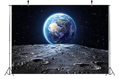 BELECO 5x3ft Fabric Earth Backdrop Universe Outer Space Backdrop Moon Surface NASA Planet Stars Footprints Photography Background Kids Astronauts Birthday Party Banner Decoration Studio Photo Props - size: 5x3ft