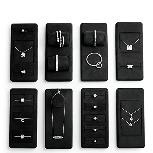 Oirlv Black Microfiber Jewelry Display Tray Showcase Jewelry Display Stand for Selling 5 Slots Ring Display Stand Ring Organizer Holder(TT07001) - size: 5 ring tray
