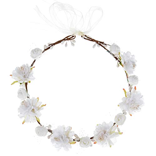 DDazzling Girls Breath Crown Flower Girl crown Floral Headband Wedding Hair Wreath Photo Props (White) - color: White