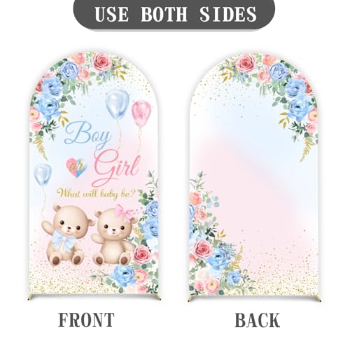 Gender Reveal Backdrop Cute Bear Baby Shower Arch Cover Backdrop for Boy or Girl Baby Party We Can Bearly Wait Blue or Pink Balloon Party Decor 6FTx 2.6FT Rainbow Double Printed Decorations - color: Baby or Girls Bear Backdrop, size: 6FT