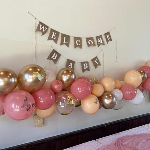 Retro Pink Balloons, 12 Inch Dusty Pink Metallic Gold White Balloons, Blush Beige Neutral Nude Chrome Champagne Gold Latex Balloon for Women Boho Birthday Wedding Baby Bridal Shower Party Mothers Day - color: Retro Pink White Gold