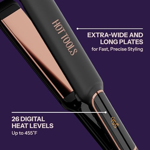 HOT TOOLS Professional Rose Gold Digital Extra Long Flat Iron, 1-1/2 inch - color: Black, size: 1-1/2 Inch