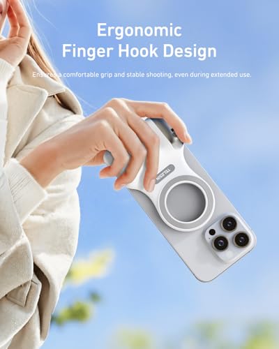 TELESIN Fun Shot Magnetic Phone Camera Grip + 4 in 1 Magnetic RGB Selfie Light Bundle Kit Compatible with iPhone Magsafe & Android, Creator Kit for Selfies/Photography/TikTok/Zoom Calls/Video - color: White Grip + RGB Light