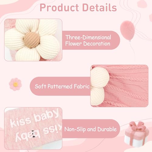 CÉLLOT Baby Girl Headband and Socks, Non-Slip Floral Socks and Soft Floral Nylon Hairbands for Babies Infants and Toddlers - color: Pink+Beige（Socks）