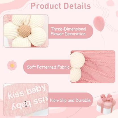 CÉLLOT Baby Girl Headband and Socks, Non-Slip Floral Socks and Soft Floral Nylon Hairbands for Babies Infants and Toddlers - color: Pink+Beige（Socks）