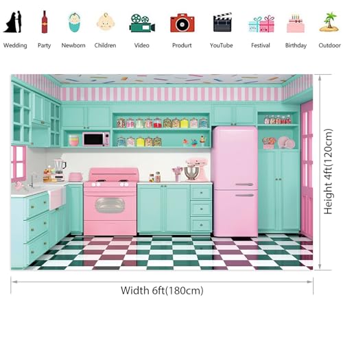 Renaiss Fabric Kitchen Backdrop 6x4ft Baking Cooking Party Wall Background Fabric Kitchen Interior Scene Photography Backdrops for Girls Kids Video Shooting Photo Studio Props - size: 6Wx4H FT