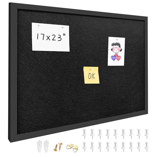 17x23 Inch Cork Board for Wall Hanging with Linen, Bulletin Board with Push Pins, Mounted Memo Message Board for Home Office Decor, Dorm Room Essentials, Classroom Organization - color: Black, size: 17*23inch
