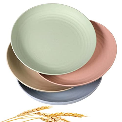 CAMBUY Wheat Straw Plates Lightweight Unbreakable Dinner Dishes Plates Set Dishwasher & Microwave Safe (Extra Large 4 Pack 10') - color: Extra Large Multicolour