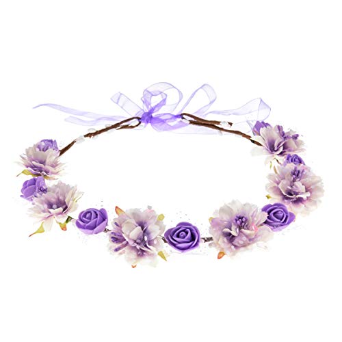 DDazzling Girls Breath Crown Flower Girl crown Floral Headband Wedding Hair Wreath Photo Props (Purple) - color: Purple