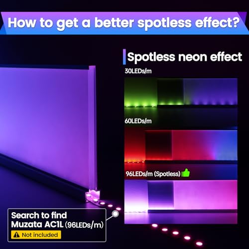 Muzata 4FT/1.2M Spotless Aluminum LED Baseboard Lighting Frosted LED Strip Light Diffuser Neon Skirting Board Indoor Mood Lighting Baseboard LC31 1.2M - size: 1Pack