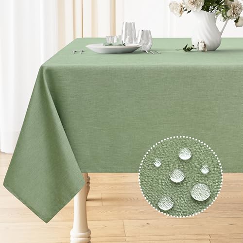 Smiry Rectangle Table Cloth Linen Textured, Waterproof Spillproof Anti-Wrinkle Burlap Tablecloth, Washable Decorative Fabric Table Cover for Dining, Party, Banquet, 52 x 70 Inch, Sage Green - color: Sage Green, size: 70" x 52" (Rectangular)