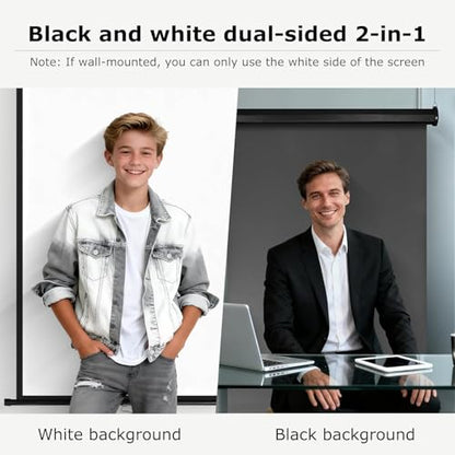 Retractable White Background Screen 36" x 56" Portable Roll-Up, Pull-Down Background, Black and White Double-Sided Design, PVC Material, Suitable for ID Card Passport Photo Photography