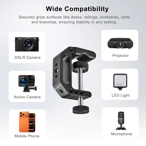 C Clamp Camera Mount with 1/4’’ and 3/8’’ Threaded Holes - 4.5cm Jaw Opening - Max Load 2kg - 2 Pack