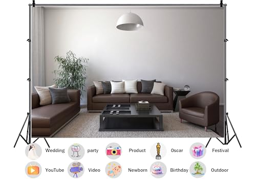17X10ft Fabric Brown Leather Sofa White Wall Living Room Backdrop Classic Neutral Tone Interior Background Home Decor Theme Party Decorations Wall Hanging Photo Studio Props - size: 17X10ft