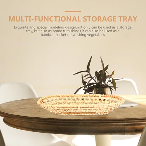 STAHAD Hand Woven Rattan Serving Tray Natural Food Storage Plate Decorative Basket for Tea Fruit Snacks Photography Prop Rustic Home Decor