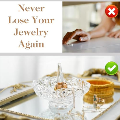 H&D HYALINE & DORA 4”Clear Crystal Ring Holder,Round Glass Ring Dish,Jewelry Rack Ring Holder for Wedding,Jewelry Display Gifts for Mom Wife Girlfriend - color: Round