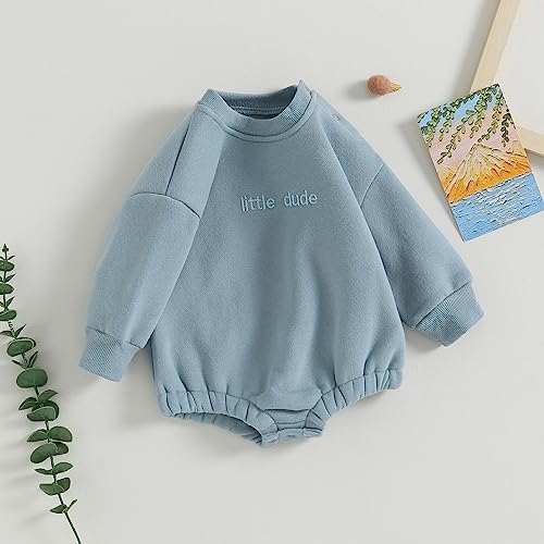 VISGOGO Newborn Infant Baby Boy Girls Oversized Romper Little Dude Sweater Onesie Coming Home Outfit Neutral Clothes - color: Blue, size: 0-3 Months