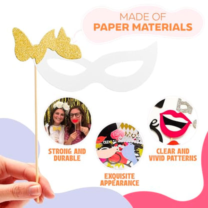 31Pcs Wedding Photo Booth Props – Funny Photo Booth Accessories with Variety Themes – Diverse & Vibrant Props For Photobooth, Designed to Elevate Wedding, Birthday & Party Photoshoots
