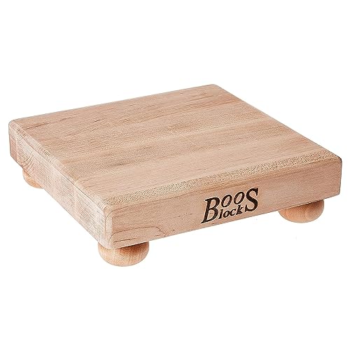 John Boos B Series Square Wooden Maple Cutting Board 9”x9” – 1.5” Thick, 3.7-lb Non-Reversible Butcher Block with Wood Bun Feet & Edge-Grain - color: Maple with Wood Feet, size: 9"L x 9"W